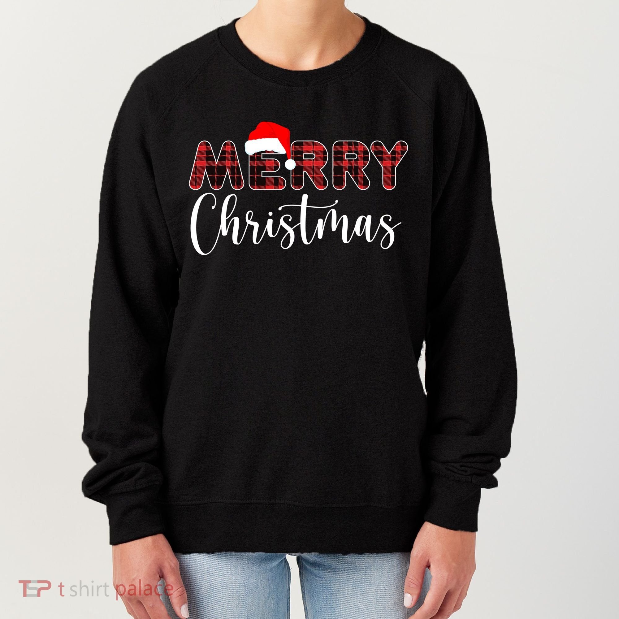 Merry Christmas Plaid Santa Holiday Women's Sweatshirt