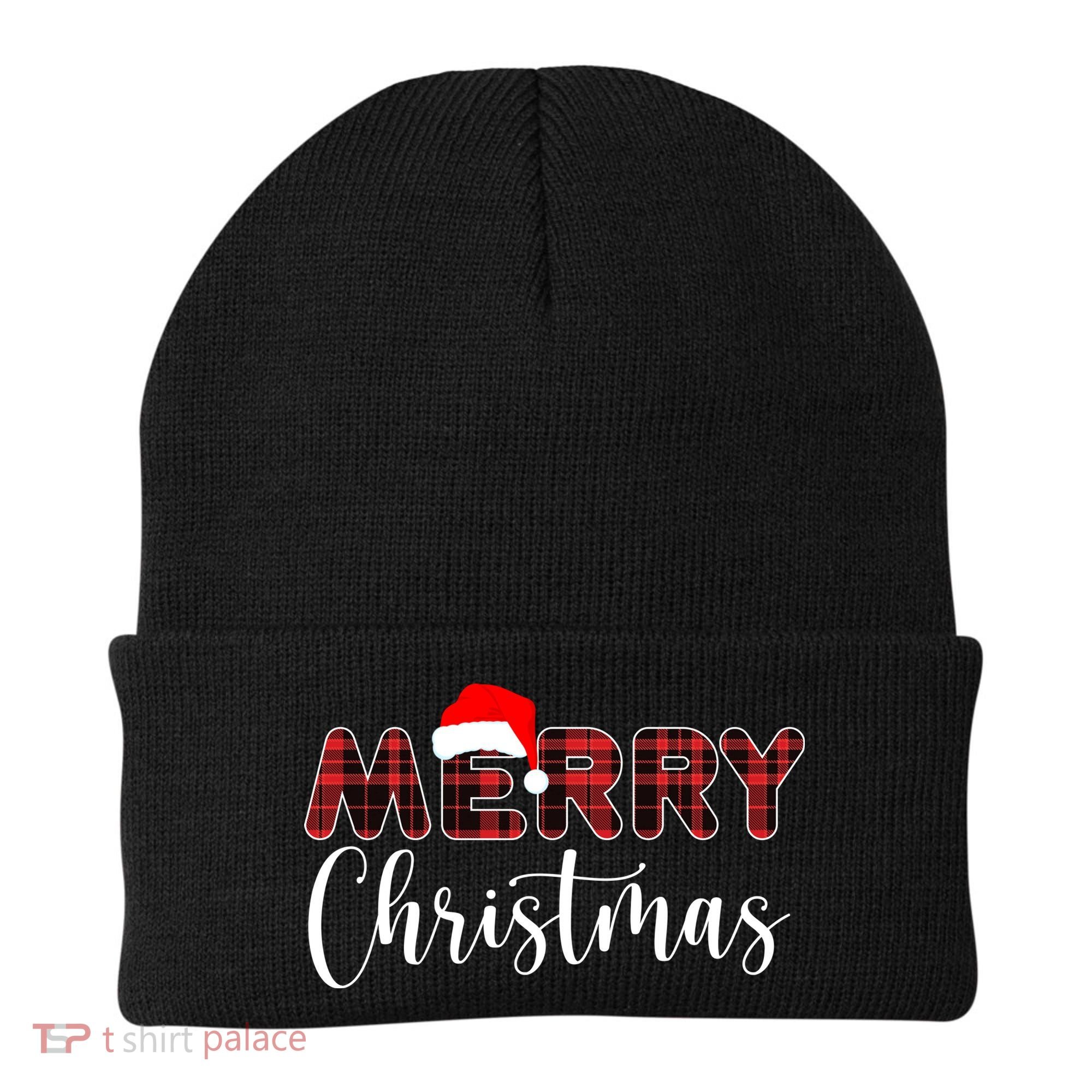 Merry Christmas Plaid Santa Holiday Beanie