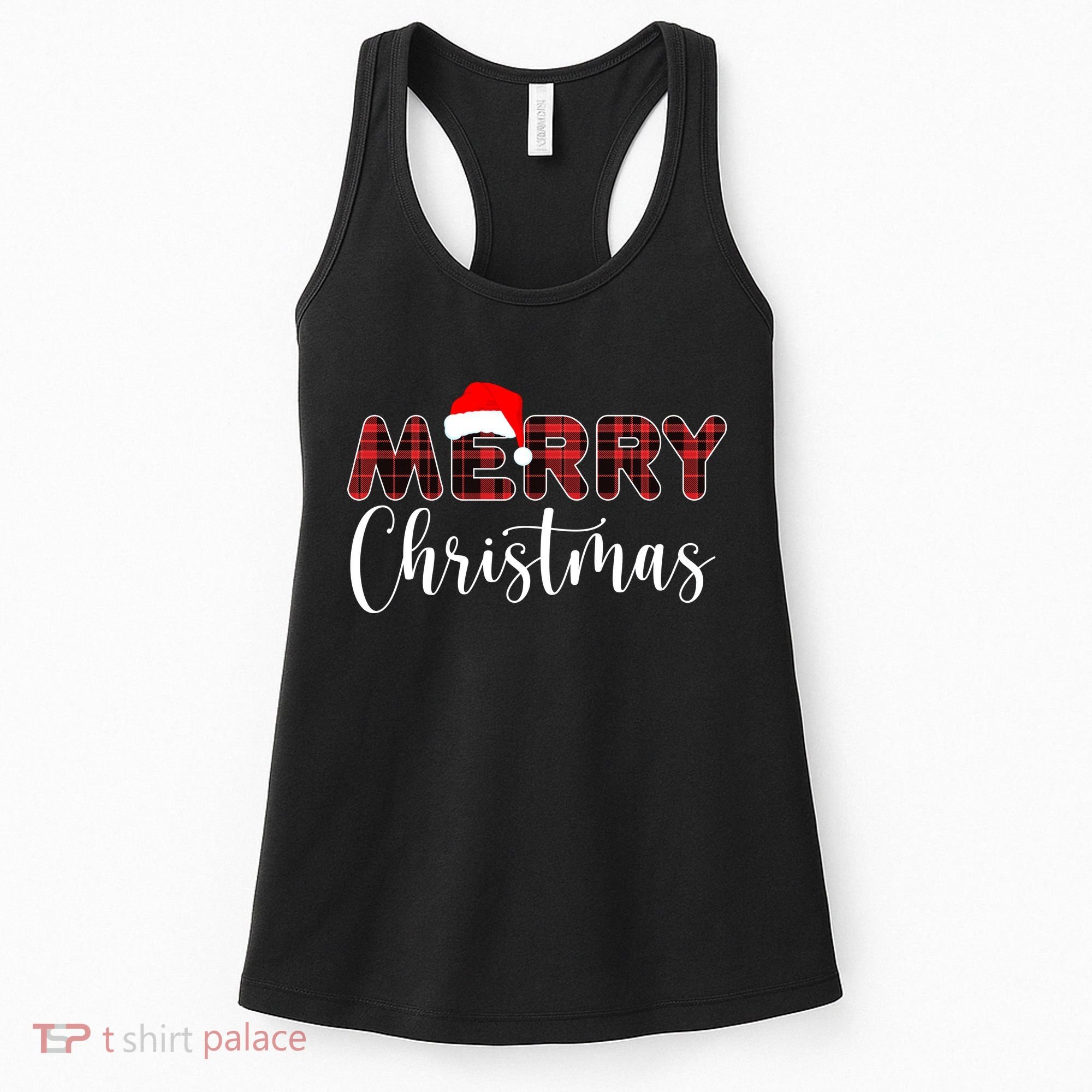 Merry Christmas Plaid Santa Holiday Women's Tank Top