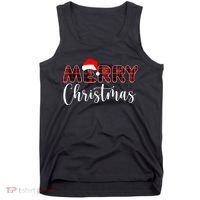 Merry Christmas Plaid Santa Holiday Tank Top thumb 0