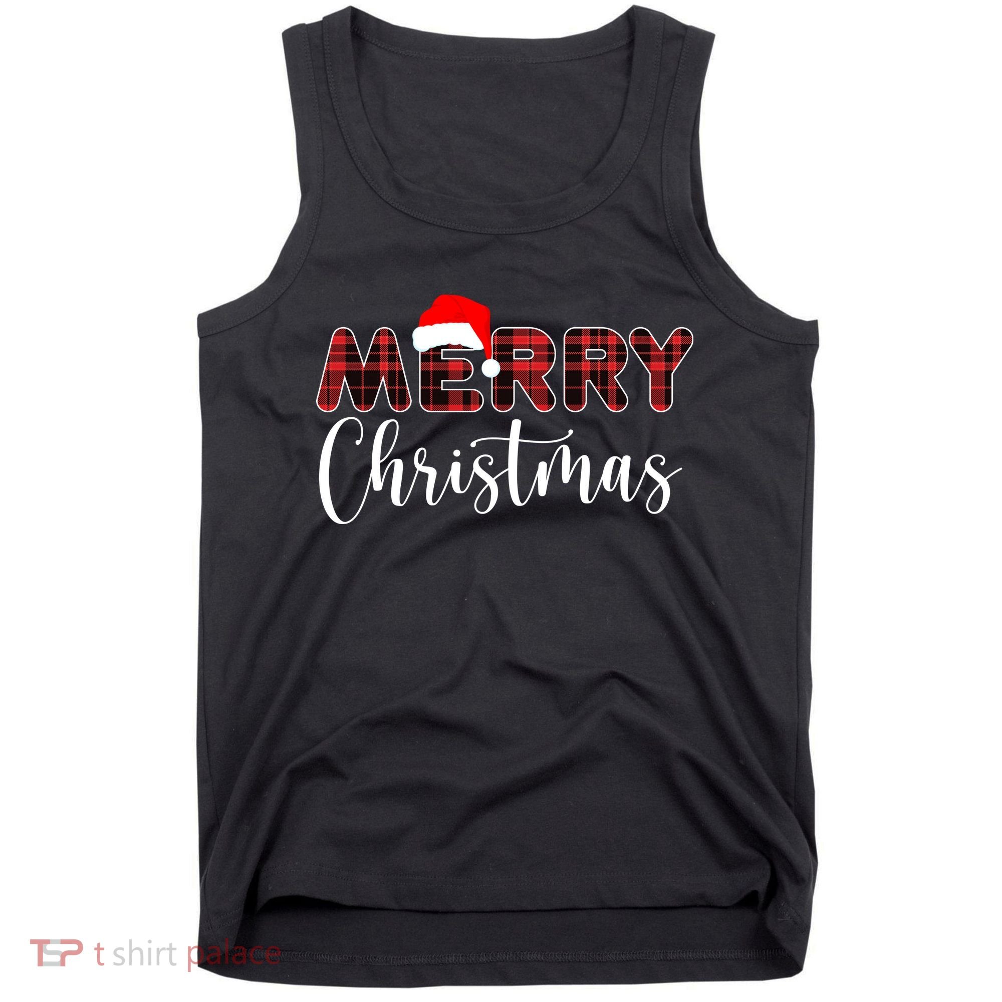 Merry Christmas Plaid Santa Holiday Tank Top
