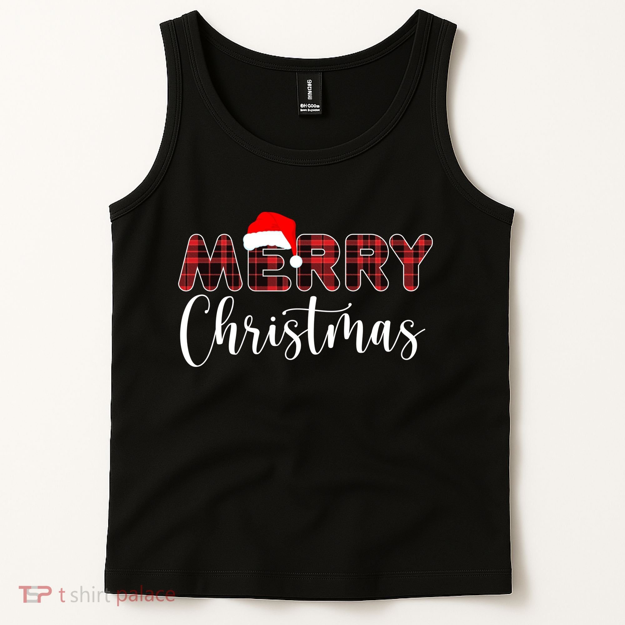 Merry Christmas Plaid Santa Holiday Tank Top