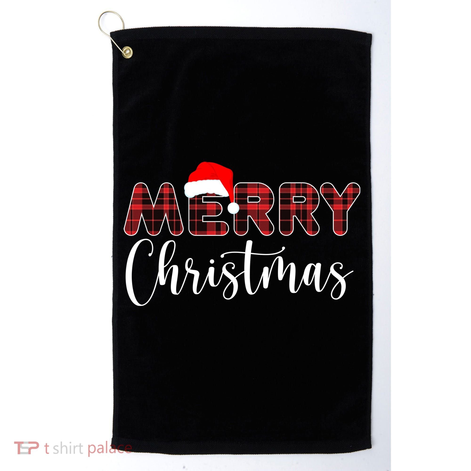 Merry Christmas Plaid Santa Holiday Golf Towel