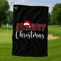 Merry Christmas Plaid Santa Holiday Golf Towel thumb 1