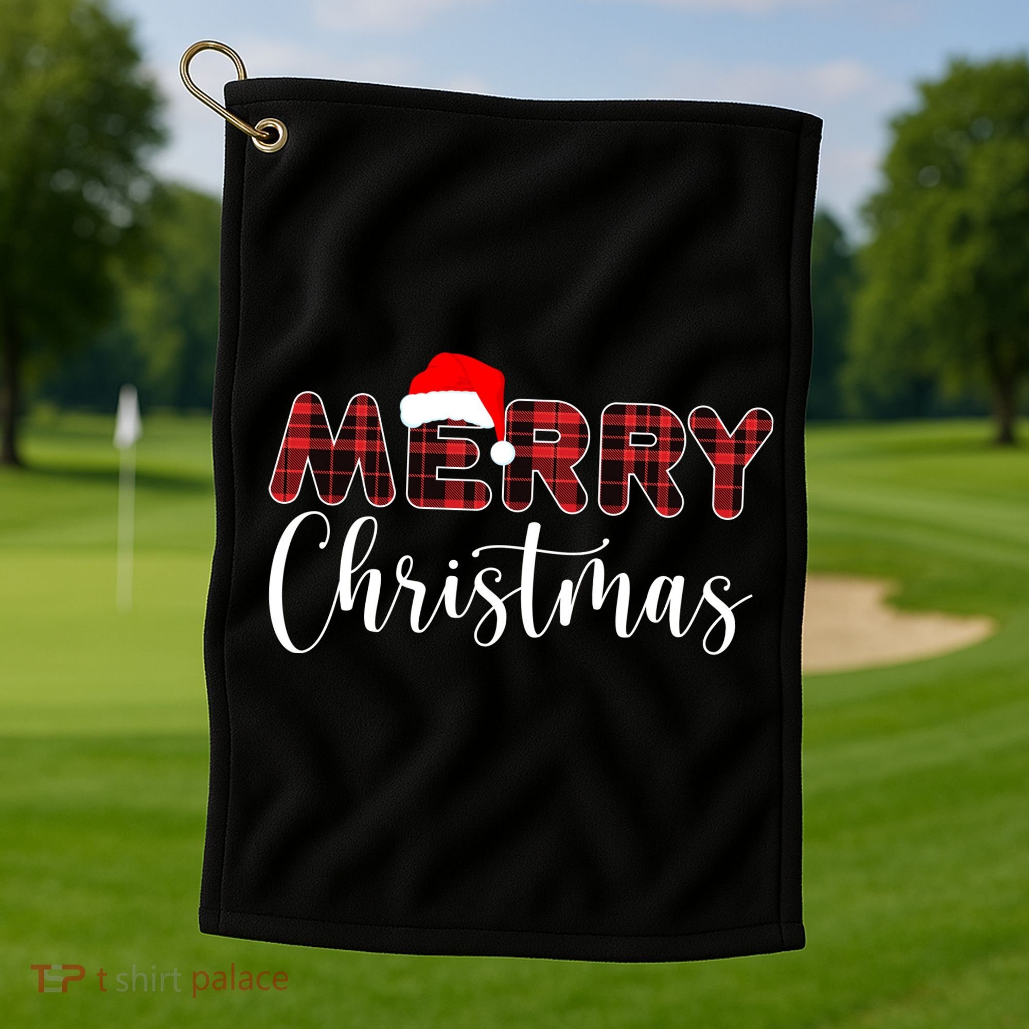 Merry Christmas Plaid Santa Holiday Golf Towel