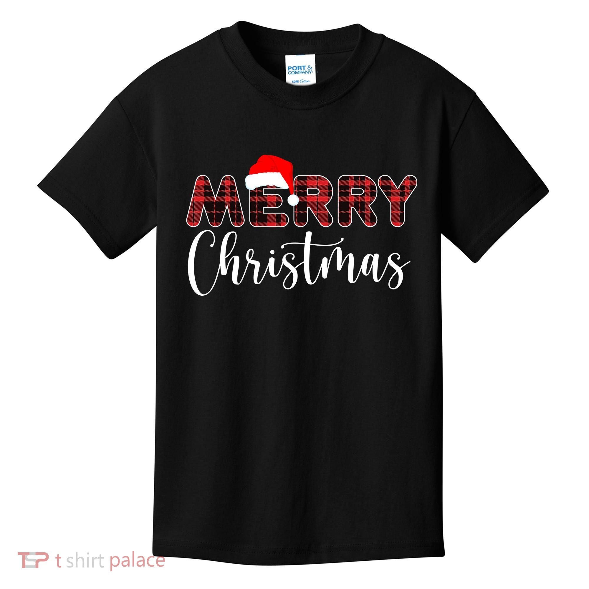 Merry Christmas Plaid Santa Holiday Kids T-Shirt