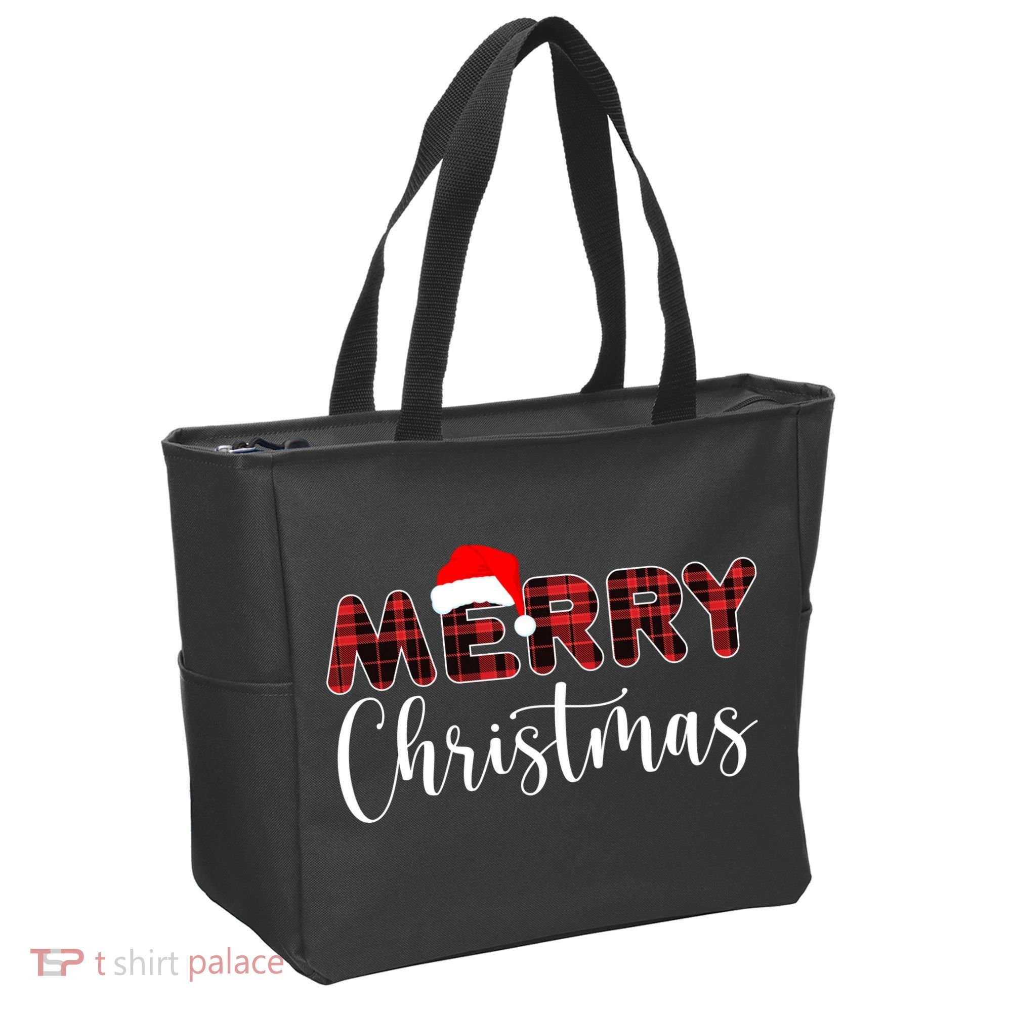 Merry Christmas Plaid Santa Holiday Tote Bag
