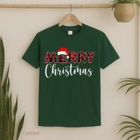 Merry Christmas Plaid Santa Holiday T-Shirt thumb 2