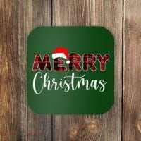 Merry Christmas Plaid Santa Holiday Coaster thumb 0