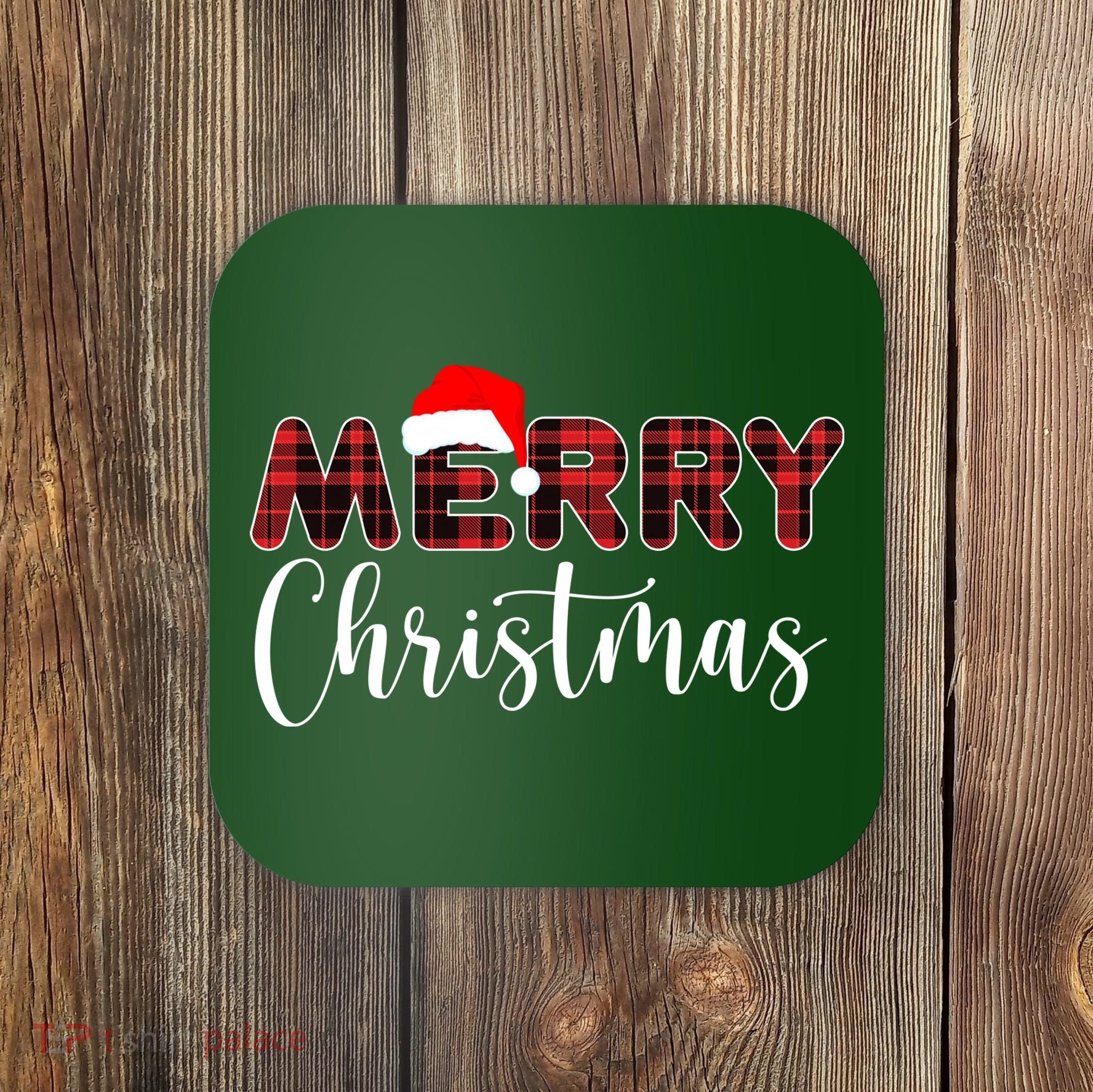 Merry Christmas Plaid Santa Holiday Coaster
