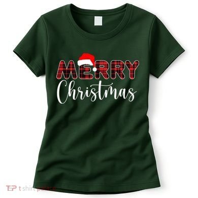 Merry Christmas Plaid Santa Holiday Women's T-Shirt