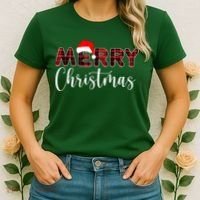 Merry Christmas Plaid Santa Holiday Women's T-Shirt thumb 2
