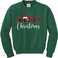 Merry Christmas Plaid Santa Holiday Kids Sweatshirt thumb 0