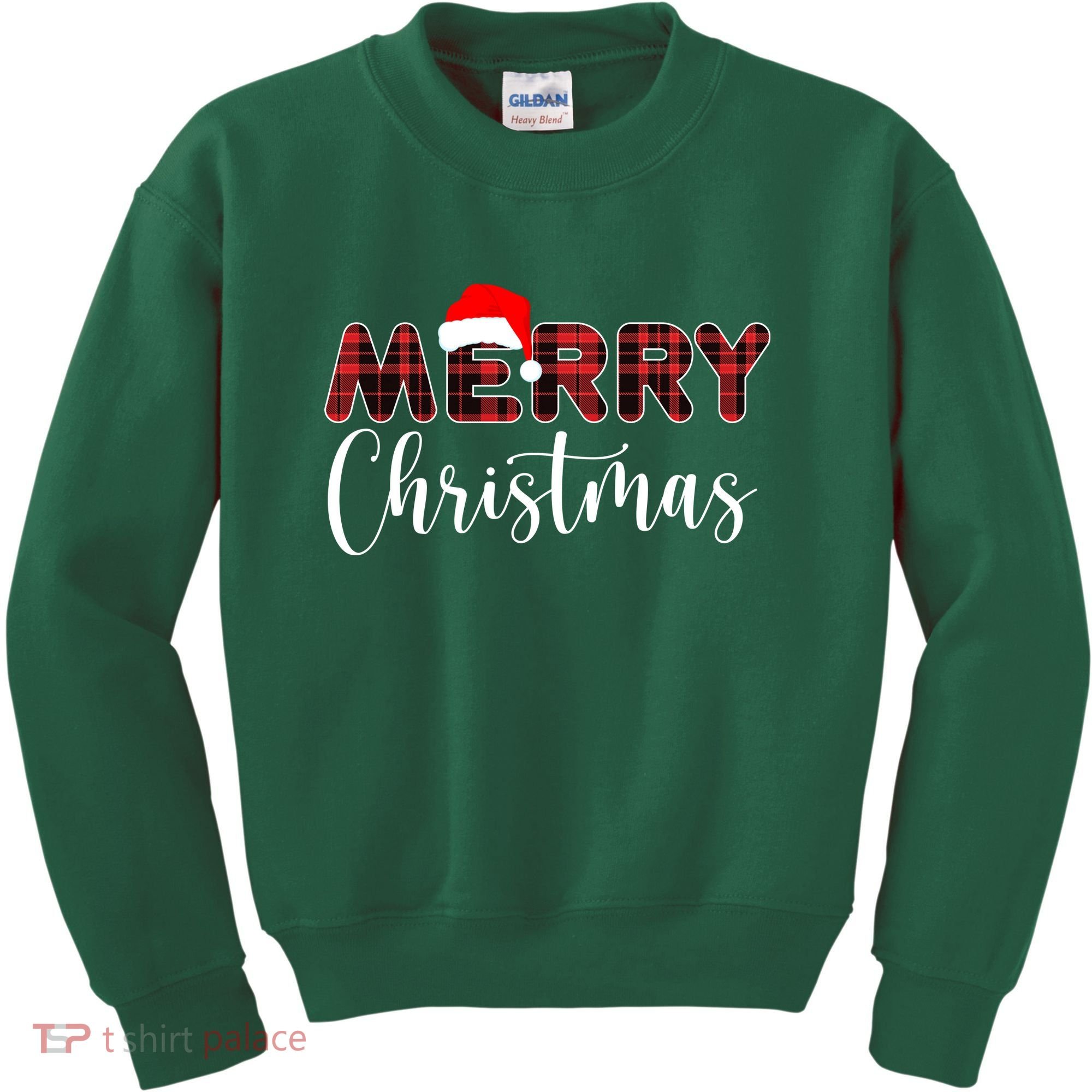 Merry Christmas Plaid Santa Holiday Kids Sweatshirt