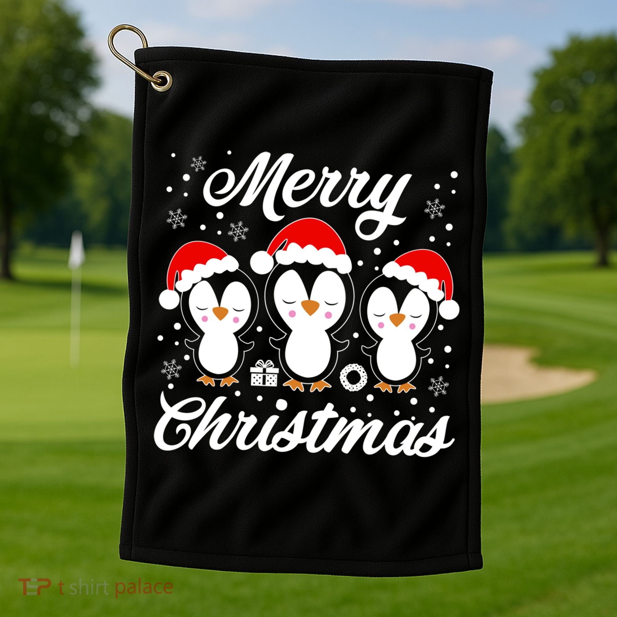 Merry Christmas Penguins Lover Winter Snowflake Xmas Cute Gift Golf Towel