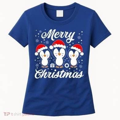 Merry Christmas Penguins Lover Winter Snowflake Xmas Cute Gift Women's T-Shirt