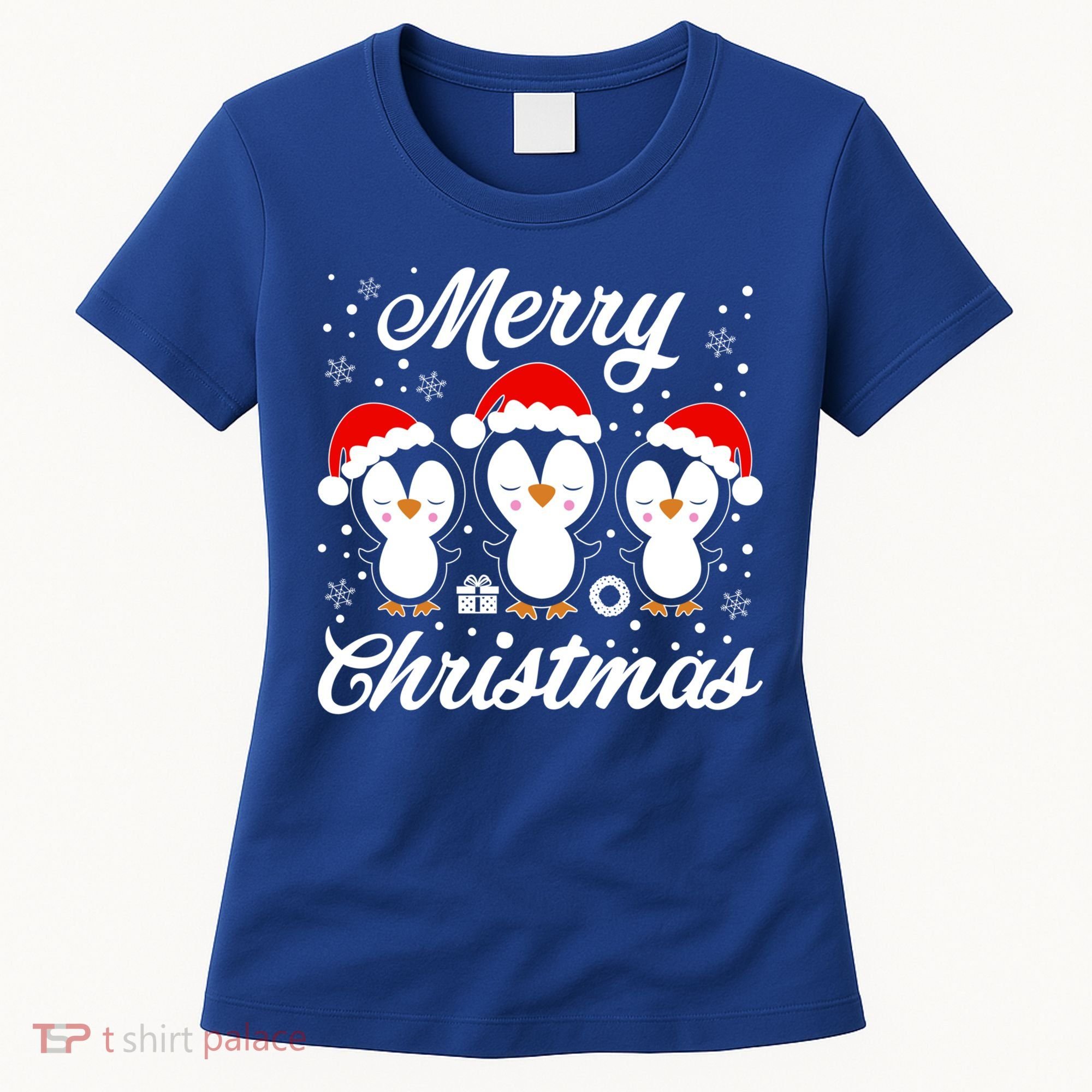 Merry Christmas Penguins Lover Winter Snowflake Xmas Cute Gift Women's T-Shirt