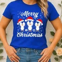 Merry Christmas Penguins Lover Winter Snowflake Xmas Cute Gift Women's T-Shirt thumb 2