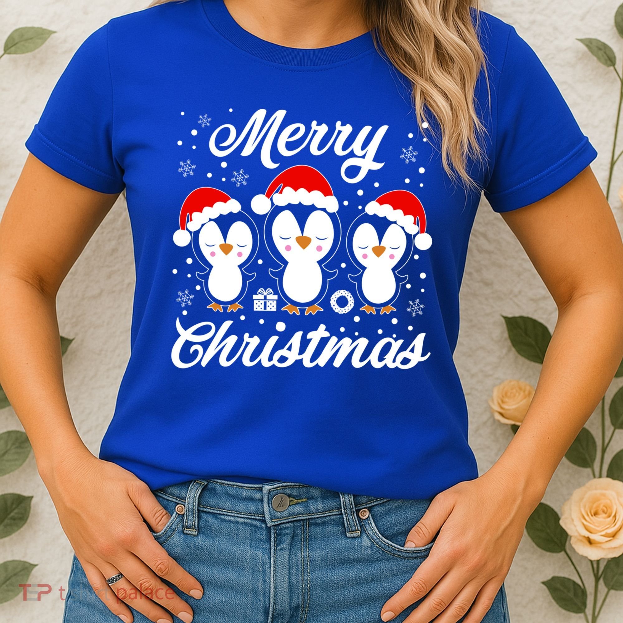 Merry Christmas Penguins Lover Winter Snowflake Xmas Cute Gift Women's T-Shirt