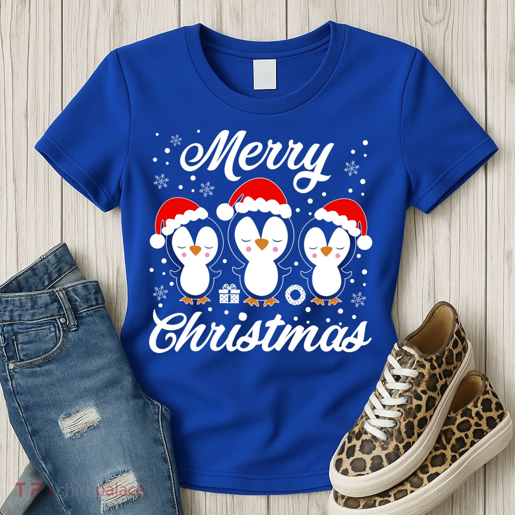 Merry Christmas Penguins Lover Winter Snowflake Xmas Cute Gift Women's T-Shirt