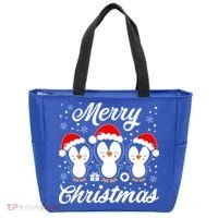 Merry Christmas Penguins Lover Winter Snowflake Xmas Cute Gift Tote Bag thumb 0