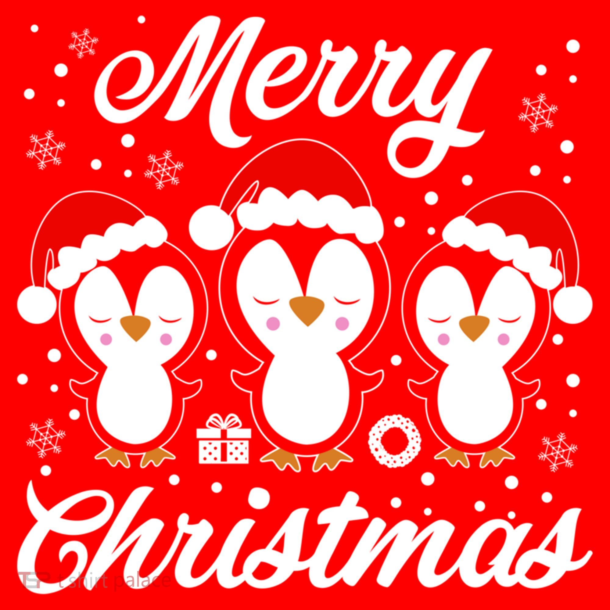 Merry Christmas Penguins Lover Winter Snowflake Xmas Cute Gift Santa Hat