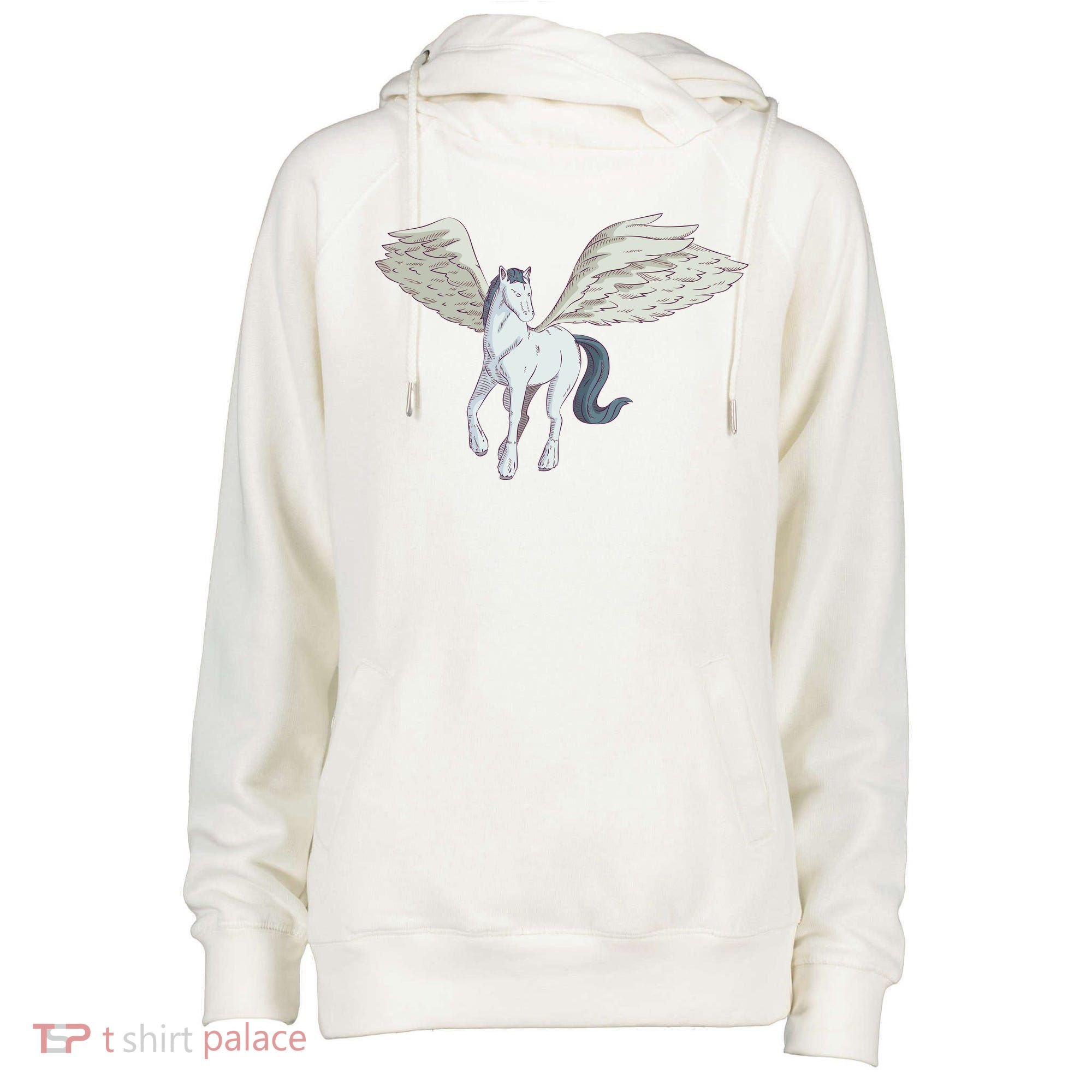 Mythical Creature Pegasus Womens Funnel Neck Pullover Hood
