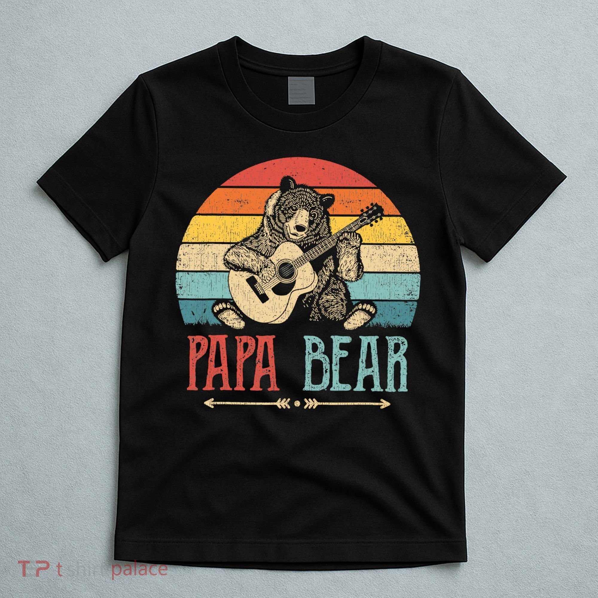Mens Cute Papa Bear Vintage Father's Day Retro Dad Guitar T-Shirt
