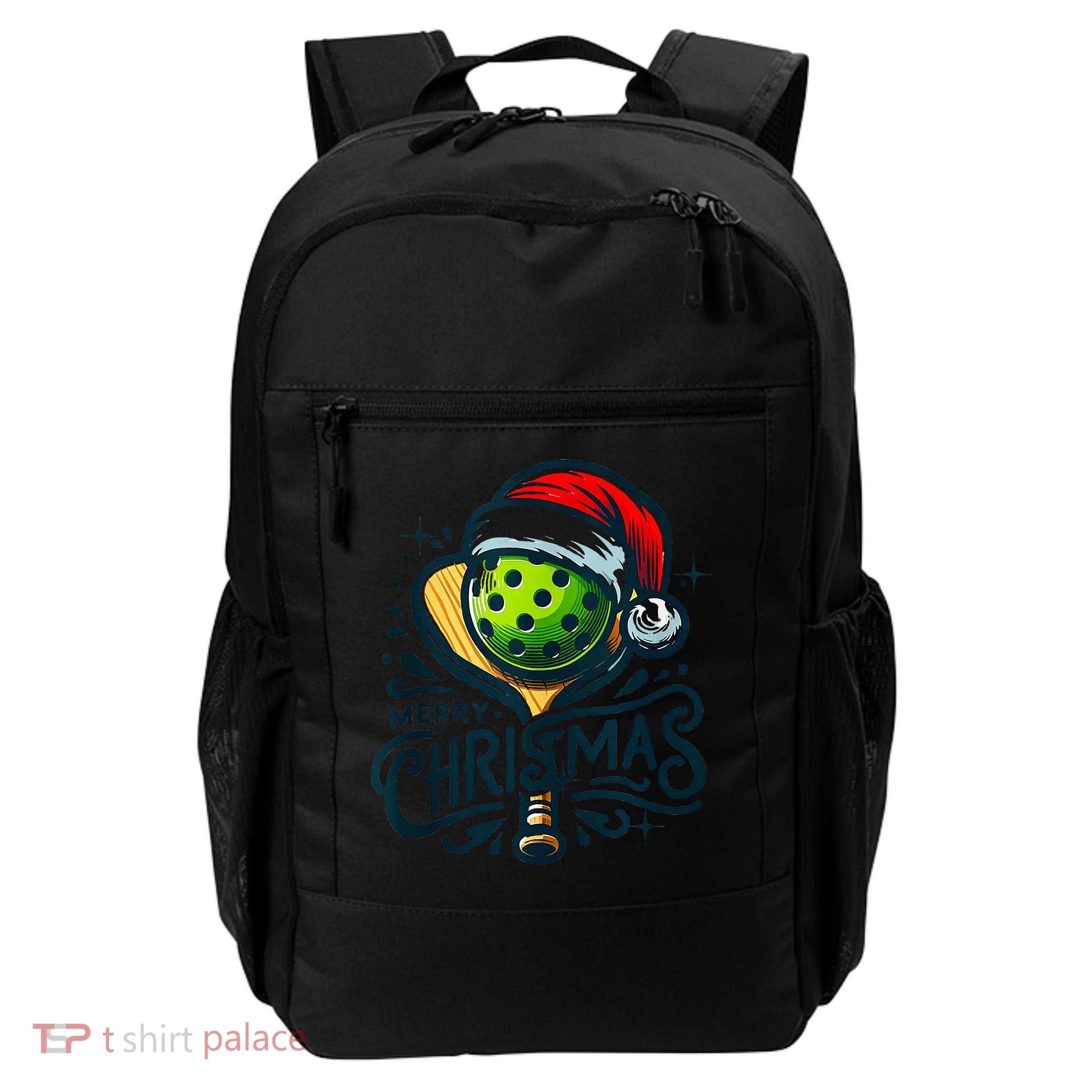 Merry Christmas Pickleball Pickle Ball and Paddle Santa Hat Backpack