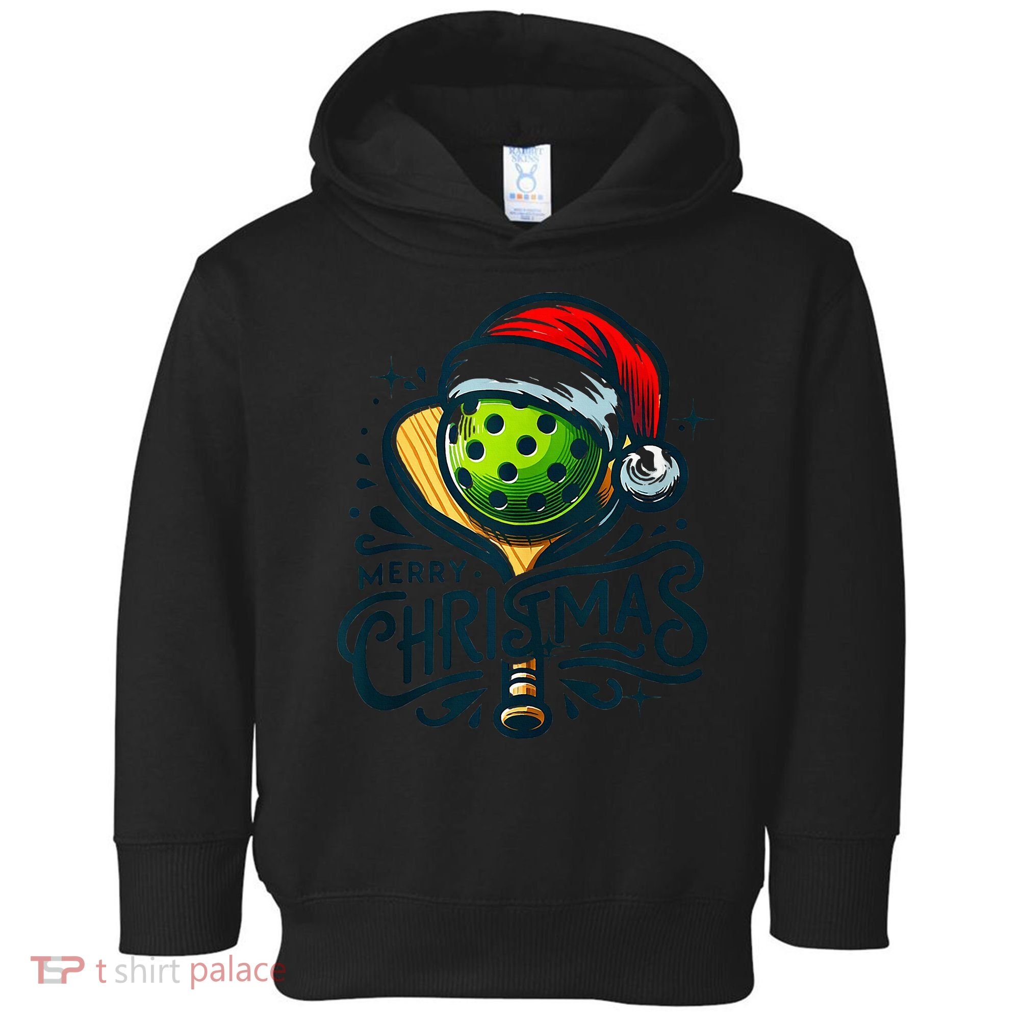 Merry Christmas Pickleball Pickle Ball and Paddle Santa Hat Toddler Hoodie
