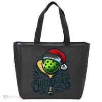 Merry Christmas Pickleball Pickle Ball and Paddle Santa Hat Tote Bag thumb 0