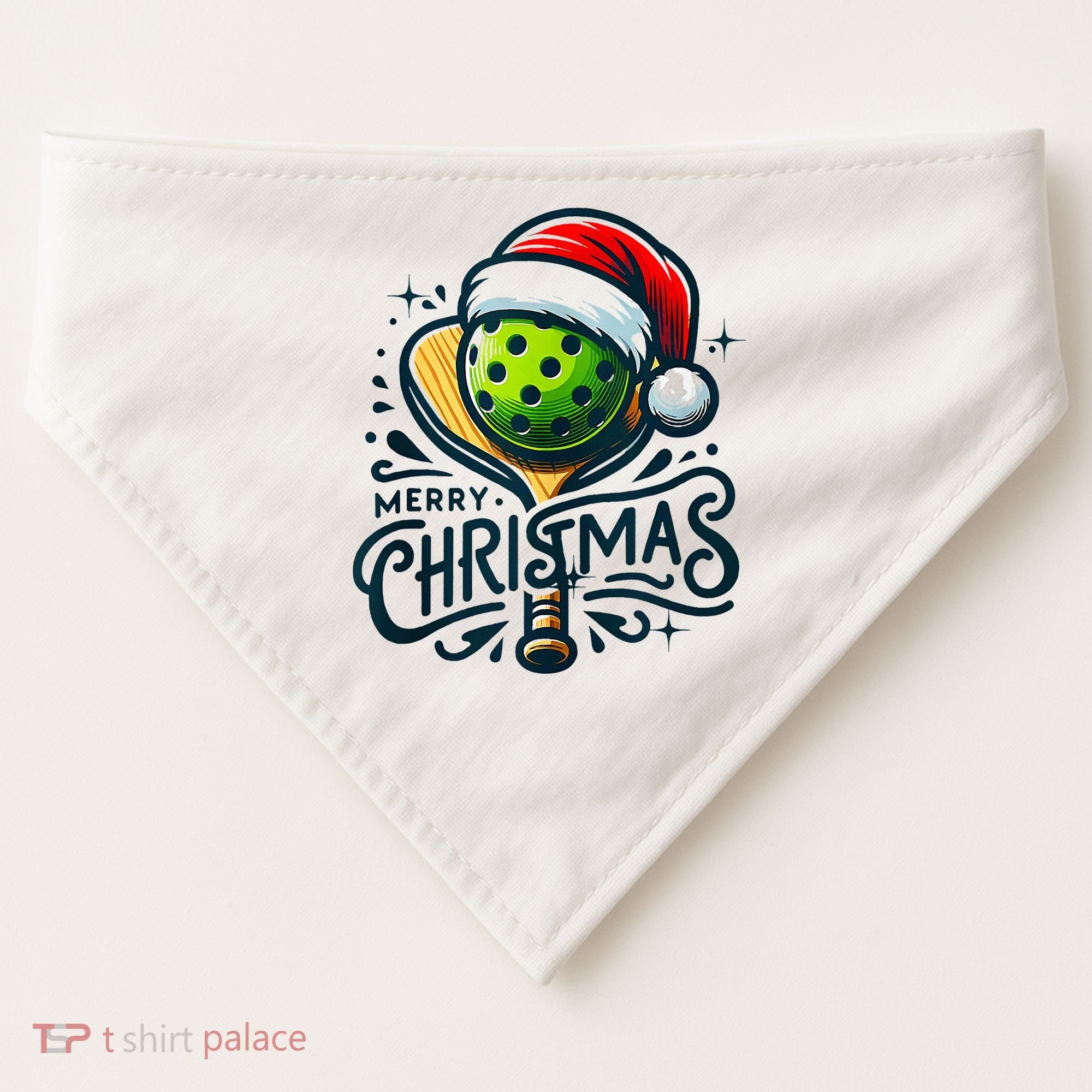 Merry Christmas Pickleball Pickle Ball and Paddle Santa Hat USA-Made Doggie Bandana