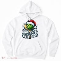 Merry Christmas Pickleball Pickle Ball and Paddle Santa Hat Hoodie thumb 0