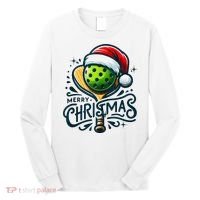 Merry Christmas Pickleball Pickle Ball and Paddle Santa Hat Long Sleeve Shirt thumb 0