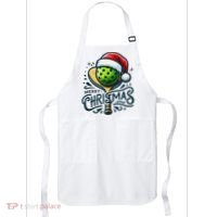 Merry Christmas Pickleball Pickle Ball and Paddle Santa Hat Apron thumb 0