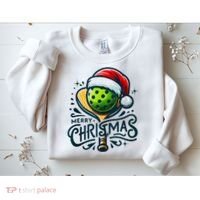 Merry Christmas Pickleball Pickle Ball and Paddle Santa Hat Sweatshirt thumb 2