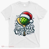 Merry Christmas Pickleball Pickle Ball and Paddle Santa Hat T-Shirt thumb 0