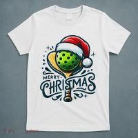 Merry Christmas Pickleball Pickle Ball and Paddle Santa Hat T-Shirt thumb 5