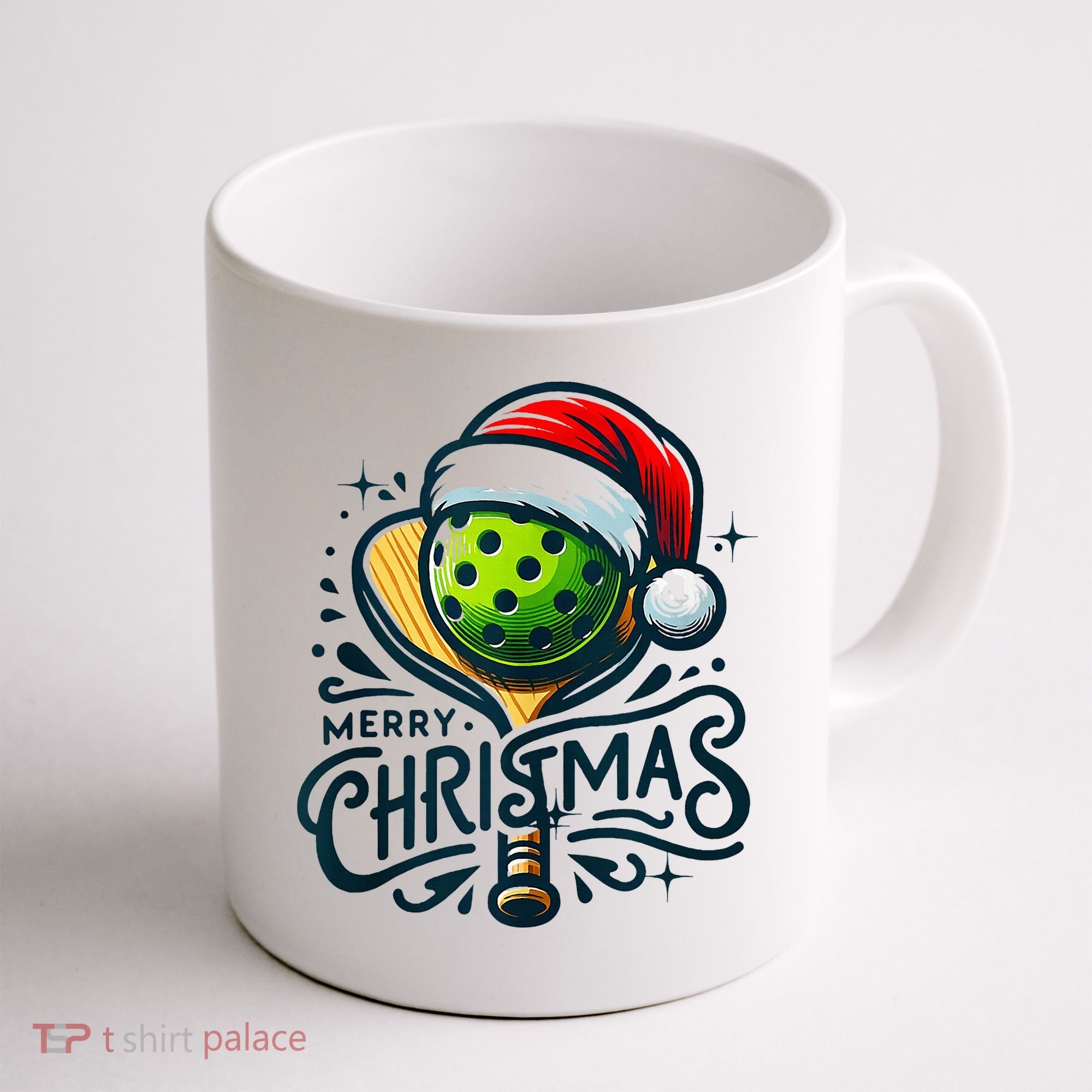 Merry Christmas Pickleball Pickle Ball and Paddle Santa Hat Coffee Mug