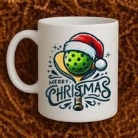 Merry Christmas Pickleball Pickle Ball and Paddle Santa Hat Coffee Mug thumb 2