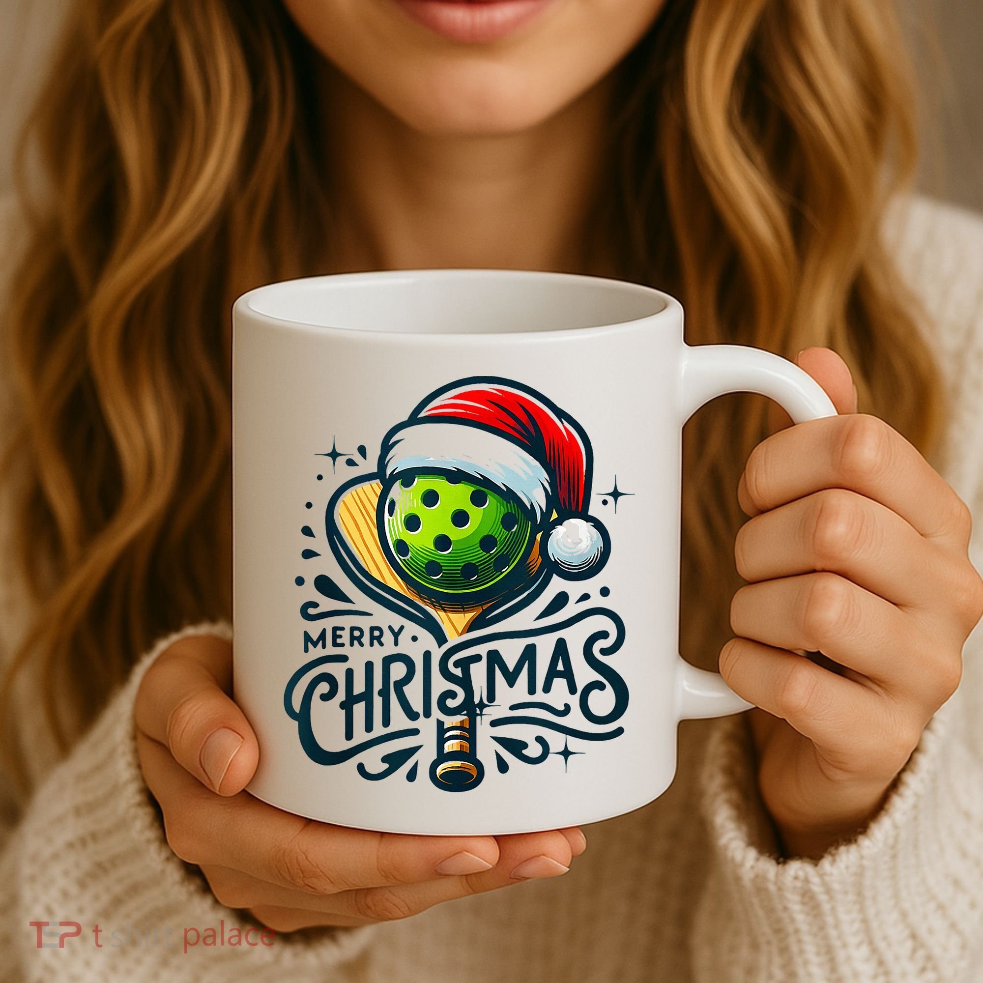 Merry Christmas Pickleball Pickle Ball and Paddle Santa Hat Coffee Mug