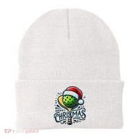 Merry Christmas Pickleball Pickle Ball and Paddle Santa Hat Beanie thumb 0