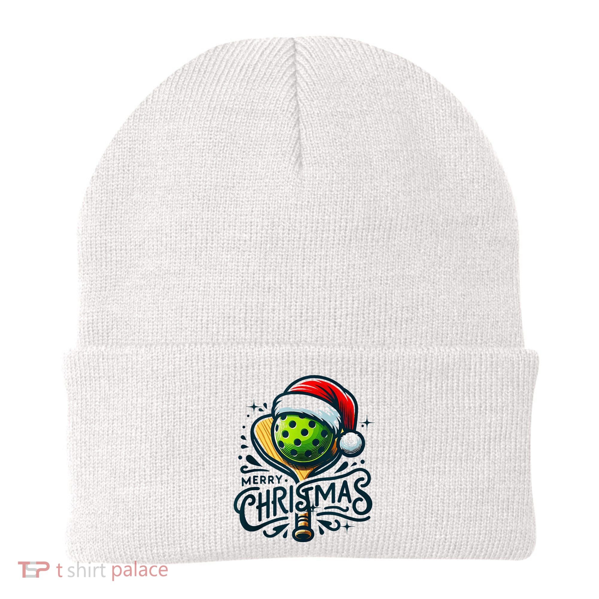 Merry Christmas Pickleball Pickle Ball and Paddle Santa Hat Beanie