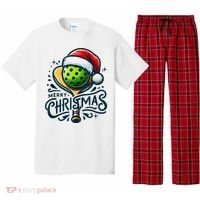 Merry Christmas Pickleball Pickle Ball and Paddle Santa Hat Pajama Set thumb 0