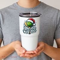 Merry Christmas Pickleball Pickle Ball and Paddle Santa Hat Tumbler thumb 2