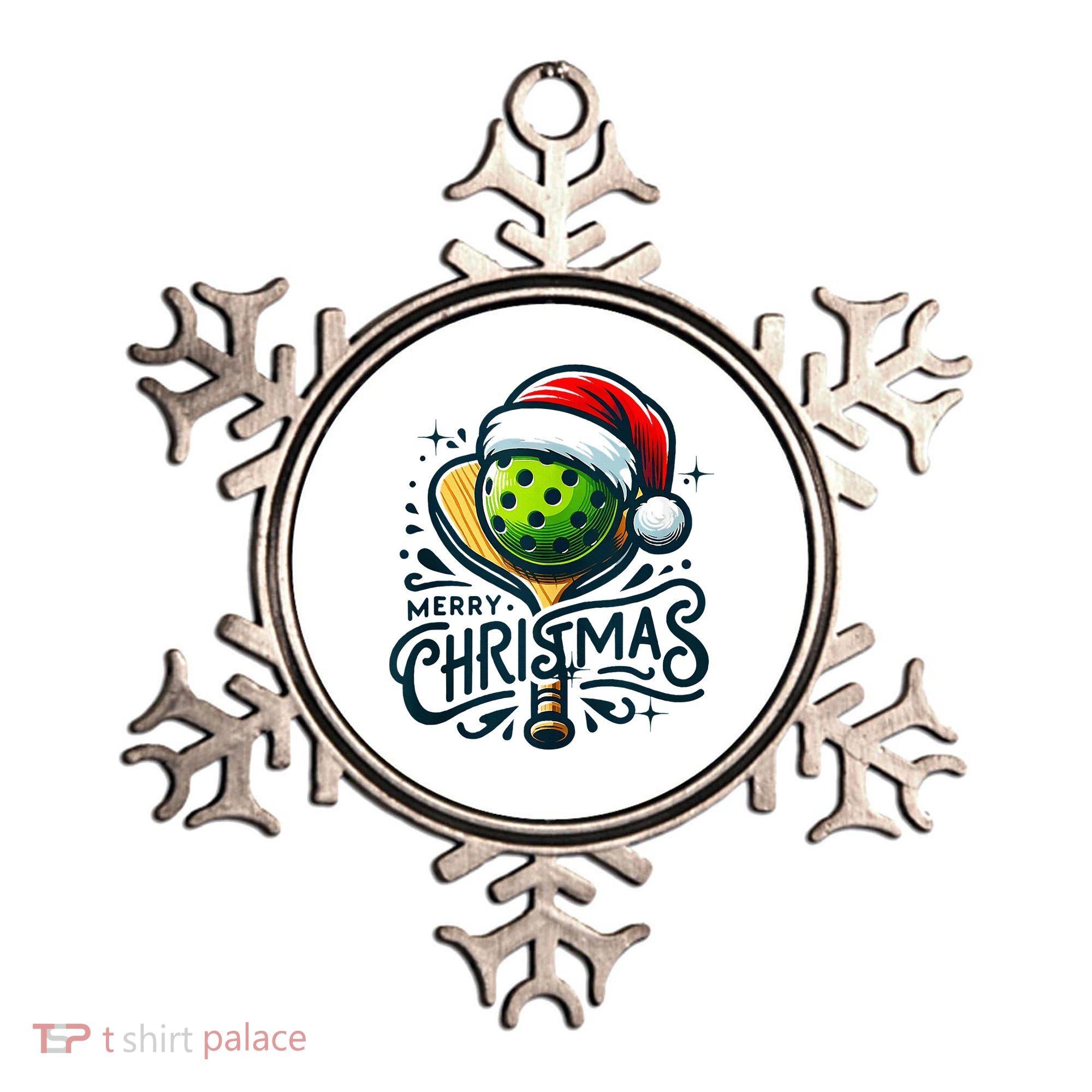 Merry Christmas Pickleball Pickle Ball and Paddle Santa Hat Ornament