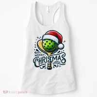 Merry Christmas Pickleball Pickle Ball and Paddle Santa Hat Women's Tank Top thumb 0