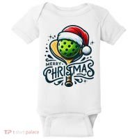 Merry Christmas Pickleball Pickle Ball and Paddle Santa Hat Baby Bodysuit thumb 0