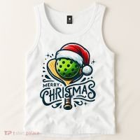 Merry Christmas Pickleball Pickle Ball and Paddle Santa Hat Tank Top thumb 2