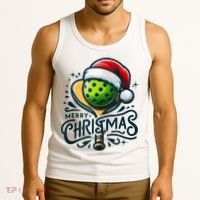 Merry Christmas Pickleball Pickle Ball and Paddle Santa Hat Tank Top thumb 3